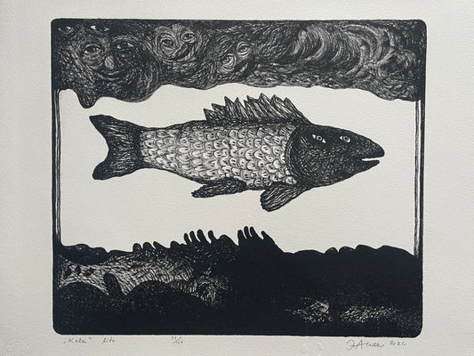 Jüri Arrak, Kala, lithography print 33/120, signed, 21x17"