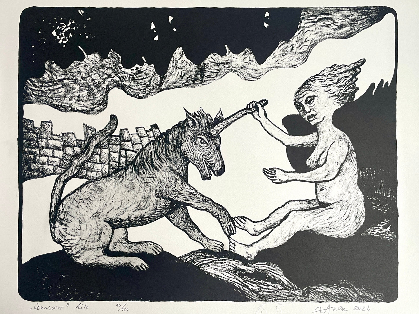 Jüri Arrak, Ükssarv, lithography print 10/120, signed, 21x17"