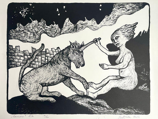 Jüri Arrak, Ükssarv, lithography print 10/120, signed, 21x17"