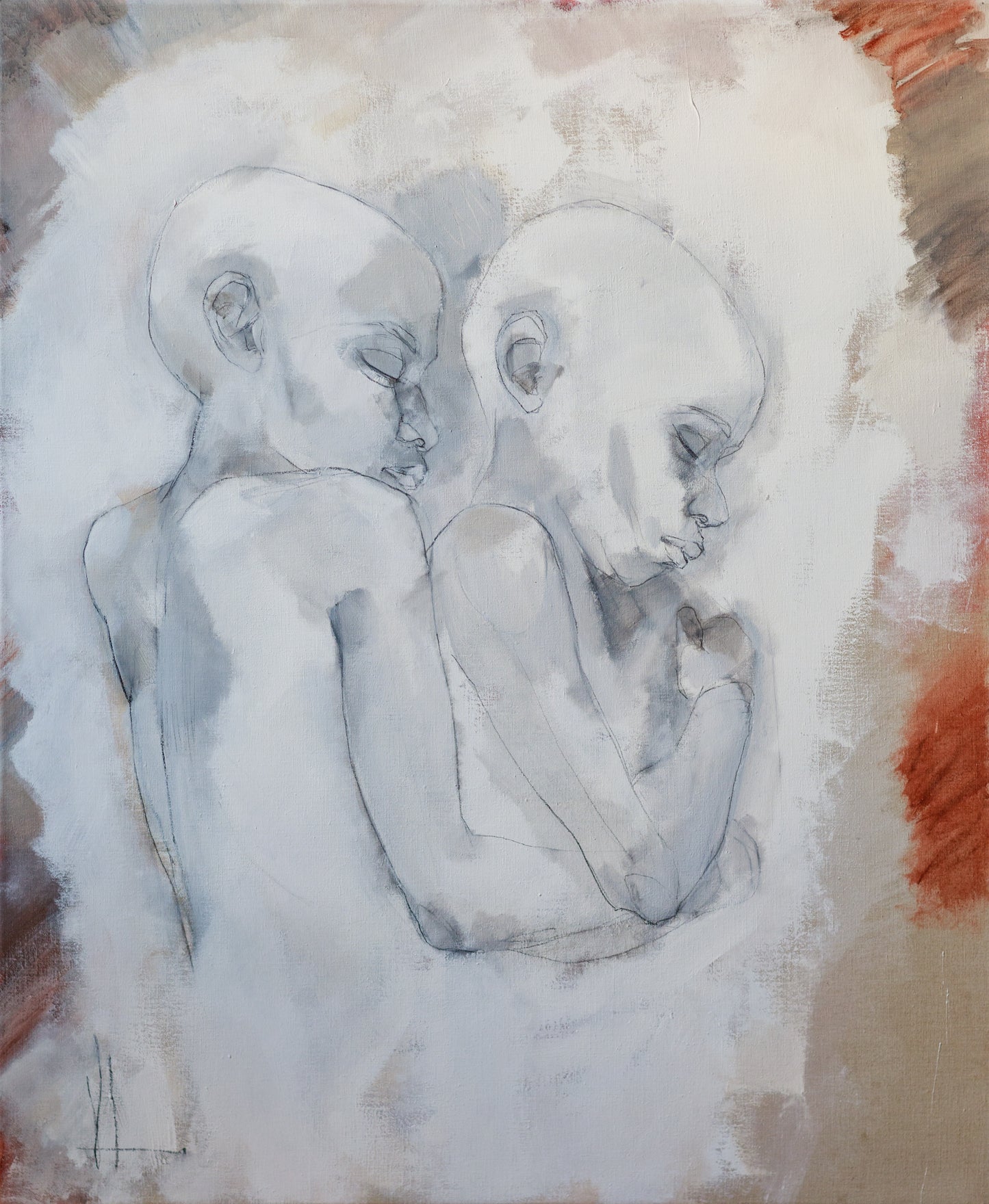 Victoria Loeb, Siblings, 2005, unframed, charcoal and acrylic on linen, 46x38”