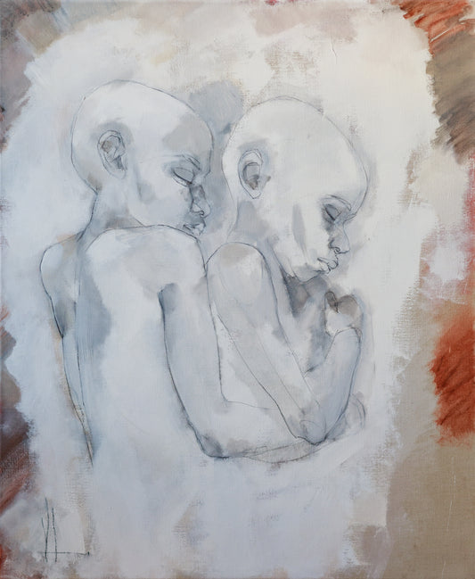 Victoria Loeb, Siblings, 2005, unframed, charcoal and acrylic on linen, 46x38”