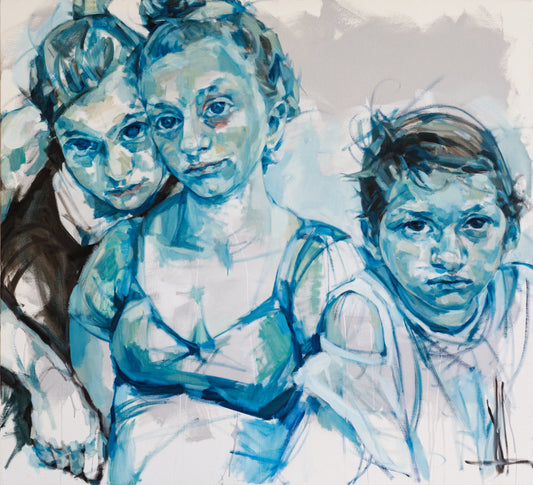 Victoria Loeb, Sisters, 2020, unframed Oil on canvas 43x47”