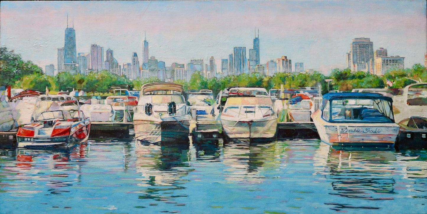 Diversey Harbor, 15 x 30 in, Oil on Panel