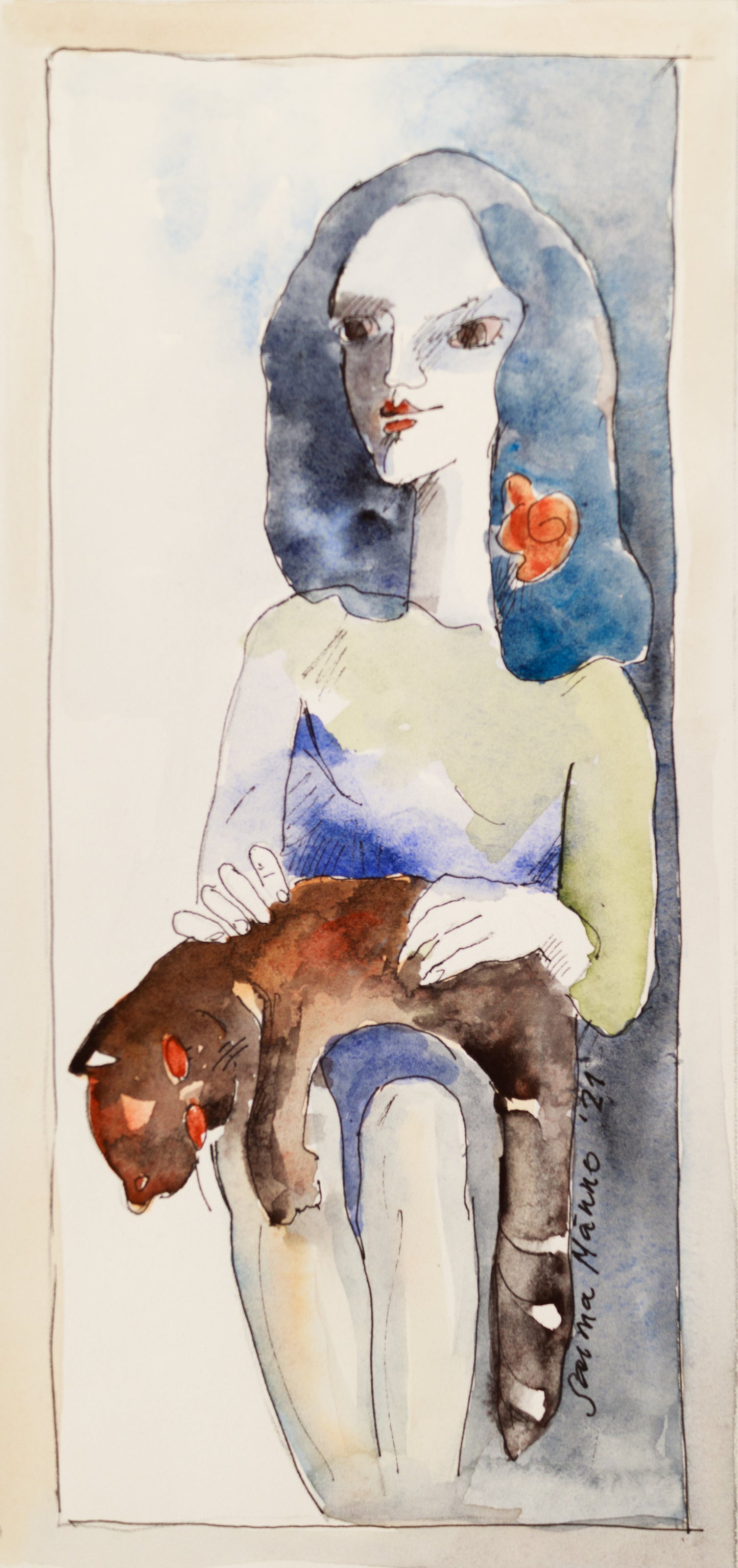 Saima Männo "Comfort", 5.5"x11.5", watercolor and pen on paper, unframed